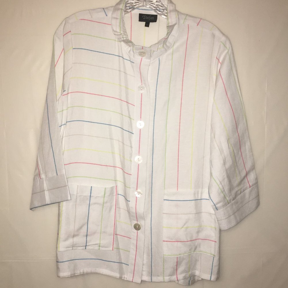 NWOT Toofan Linen Blouse M White w/ stripes